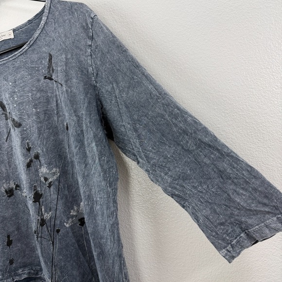 Jess and Jane Tunic Top Womens Medium Gray Floral Shirt Texture Mineral Boho USA - Picture 5 of 10